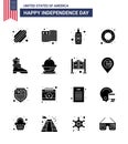 Happy Independence Day Pack of 16 Solid Glyphs Signs and Symbols for muffin; cake; wine; american; shose