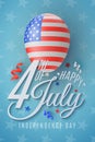 Happy Independence Day poster. 4th of July. Serpentine and confetti. United States of America flag pattern. Realistic flying Royalty Free Stock Photo