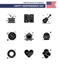 Happy Independence Day 9 Solid Glyphs Icon Pack for Web and Print mine; sports; star; ball; american