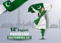 Happy independence day 15th August, girl running with Pakistani flag. vector illustration. greeting card design Royalty Free Stock Photo