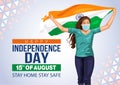 Happy Independence day 15 th august Happy independence day of India , girl running with Indian flag.vector illustration.greeting Royalty Free Stock Photo