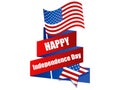 Happy Independence Day 4th of July. Festive banner with ribbon and flag of usa. Vector