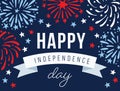 Happy Independence day, 4th July national holiday. Festive greeting card, invitation with hand drawn fireworks in USA Royalty Free Stock Photo