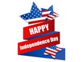 Happy Independence Day 4th of July. Ribbon and stars with USA flag, festive banner isolated on white background. Vector