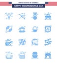 Happy Independence Day 4th July Set of 16 Blues American Pictograph of baseball; white; badge; usa; house