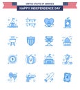 Happy Independence Day 4th July Set of 16 Blues American Pictograph of american; bbq; american; barbecue; drink
