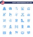 Happy Independence Day 4th July Set of 25 Blues American Pictograph of cart; landmark; baseball; gate; arch