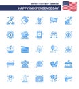 Happy Independence Day 4th July Set of 25 Blues American Pictograph of usa; guiter; food; usa; states Royalty Free Stock Photo