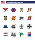 Happy Independence Day 4th July Set of 16 Flat Filled Lines American Pictograph of basketball; american; love; ring; food Royalty Free Stock Photo