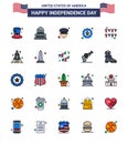 Happy Independence Day 4th July Set of 25 Flat Filled Lines American Pictograph of garland; badge; man; eagle; bird Royalty Free Stock Photo