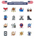 Happy Independence Day 4th July Set of 16 Flat Filled Lines American Pictograph of star; usa; states; imerican; sunglasses Royalty Free Stock Photo