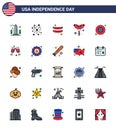 Happy Independence Day 4th July Set of 25 Flat Filled Lines American Pictograph of wine glass; beer; usa; star; badge Royalty Free Stock Photo