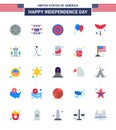 Happy Independence Day 4th July Set of 25 Flats American Pictograph of sausage; food; independece; party; celebrate