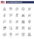 Happy Independence Day 4th July Set Of 25 Lines American Pictograph Of Bird; Eagle; America; Celebration; American