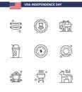 Happy Independence Day 4th July Set of 9 Lines American Pictograph of donut; dollar; american; american; limonade Royalty Free Stock Photo