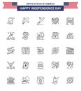 Happy Independence Day 4th July Set of 25 Lines American Pictograph of doors; love; baseball; heart; american