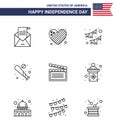 Happy Independence Day 4th July Set of 9 Lines American Pictograph of sports; baseball; love; ball; party