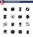 Happy Independence Day 4th July Set of 16 Solid Glyphs American Pictograph of american; file; badge; food; round Royalty Free Stock Photo