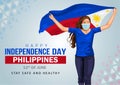Happy Independence day 12 th june Happy independence day of Philippines , girl running with Philippine flag. vector illustration. Royalty Free Stock Photo