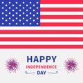 Happy independence day United states of America. 4th of July. Star and strip american flag. Firework icon. White background. Flat Royalty Free Stock Photo
