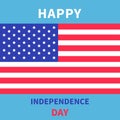 Happy independence day United states of America. 4th of July. Star and strip flag. Blue background. Flat design. Royalty Free Stock Photo
