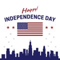 Happy independence day United States of America USA 4th of July poster celebration with city silhouette and flag illustration Royalty Free Stock Photo