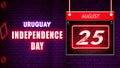 Happy Independence Day of Uruguay, 25 August. World National Days Neon Text Effect on bricks background