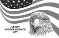 Happy Independence day USA celebration banner template with eagle sketch and american flag decor. 4th of July holiday