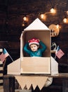 Happy independence day of the usa. Education and kid idea development. Travel and adventure. Earth day. Small boy play Royalty Free Stock Photo