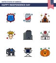 Happy Independence Day USA Pack of 9 Creative Flat Filled Lines of building; office; camp; building; native american
