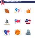 Happy Independence Day USA Pack of 9 Creative Flats of american; transport; america flag; spaceship; launcher