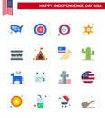 Happy Independence Day USA Pack of 16 Creative Flats of instrument; police sign; bird; star; men