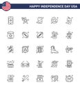 Happy Independence Day USA Pack of 25 Creative Lines of drink; food; beer; yummy; donut Royalty Free Stock Photo