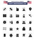 Happy Independence Day USA Pack of 25 Creative Solid Glyph of sign; location; hand; american; camping