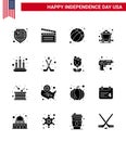 Happy Independence Day USA Pack of 16 Creative Solid Glyphs of american; fire; ball; candle; mine