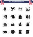 Happy Independence Day USA Pack Of 16 Creative Solid Glyphs Of Bird; Outdoor; Building; Match; Camping