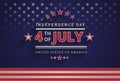 Happy Independence Day USA 4th of July dark blue background - 4th of July USA independence day celebration vector Royalty Free Stock Photo