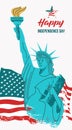 Happy independence day. Vector poster, greeting card. Statue of liberty with a torch in his hand on the background of the American Royalty Free Stock Photo