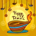 Happy india diwali concept background, hand drawn style