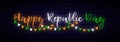 Happy India Republic Day neon horizontal banner.