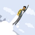 Happy indian businessman flying on jetpacks to his goal.