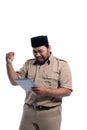 Happy indonesian government worker using tabletp pc