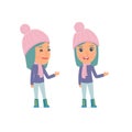 Happy and Intelligent Character Winter Girl making presentation Royalty Free Stock Photo