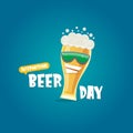 Happy international beer day banner or poster with cartoon funny beer glass friends characters with sunglasses isolated Royalty Free Stock Photo