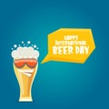 Happy international beer day banner or poster with cartoon funny beer glass friends characters with sunglasses isolated Royalty Free Stock Photo