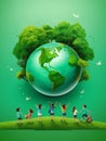 happy international children day with green gradient background