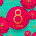 Happy International Women`s Day 8 March papercut illustration banner or card. Vector Womens Day background
