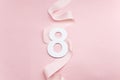 Happy International Womens Day celebrate on eight March. Number eight on pink background