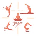 Happy International Yoga Day 21 June poster logo different asana silhouette set collection vector design
