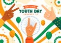 Happy International Youth Day of India Vector Illustration with Indian Flag and Young Boys or Girls Togetherness